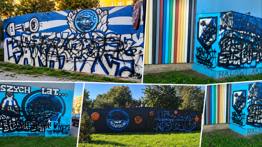 Zamalowane graffiti związane z Notecią Inowrocław w kilku miejscach miasta